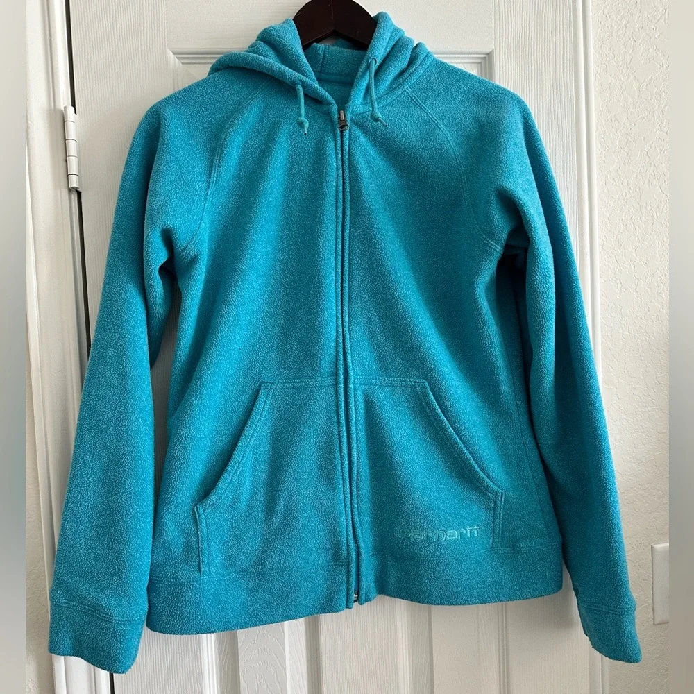 Carhartt - Women's Teal Full Zip Logo Soft Fleece Hoodie , Medium (8/10) - Picture 1 of 10
